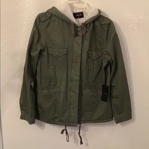 Med Active Usa Fur-Lined Army Green Zip Up Hoodie